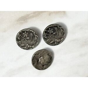 Vintage Battersea Ltd 1978 Pewter Art Nouveau Buttons Floral Lady Set of 3